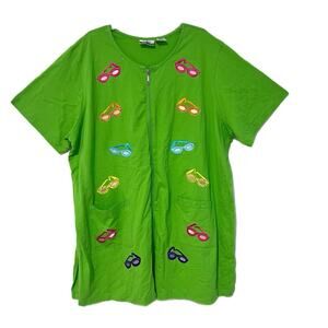 CZ Cover-Ups Swimwear Dress Women 3X Green Full Zip Front Embroidered ResortWear